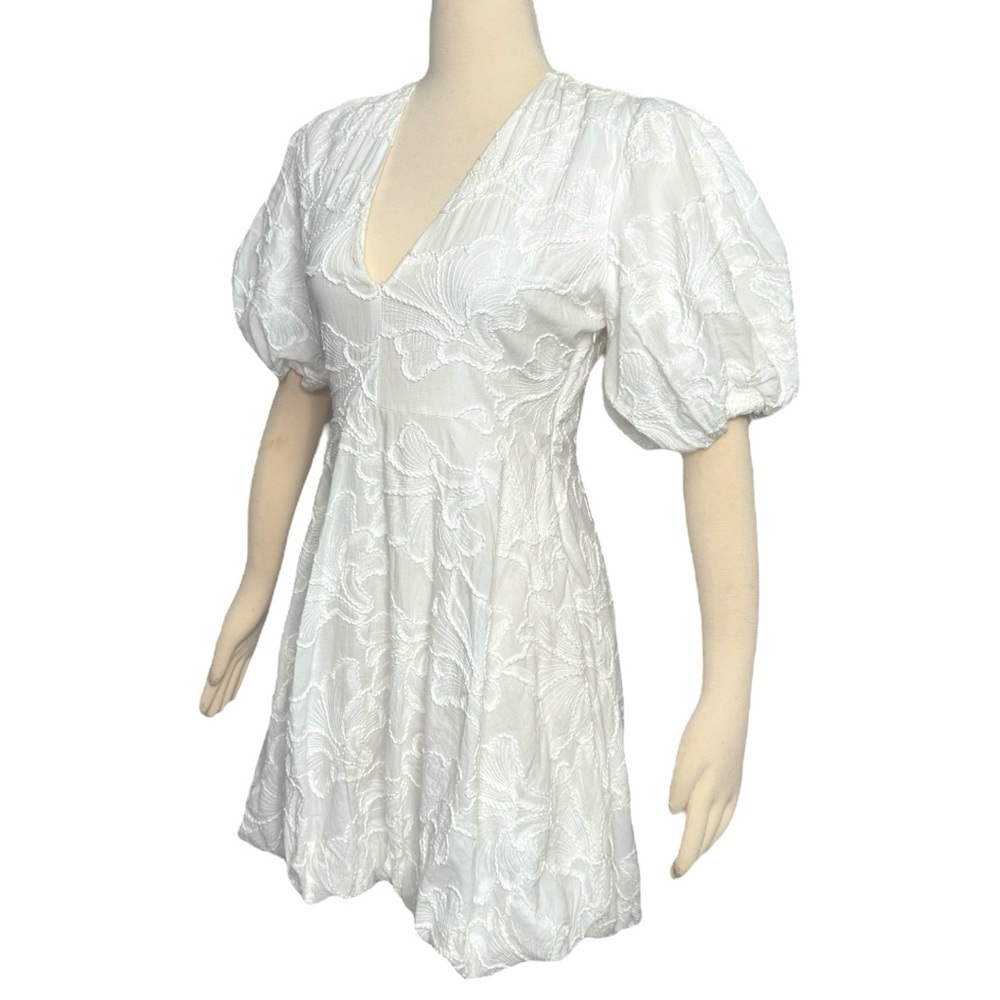 Christian Lacroix Floral Embroidery V Neck Puff Sleeve Bubble Hem Mini Dress - Picture 14 of 16